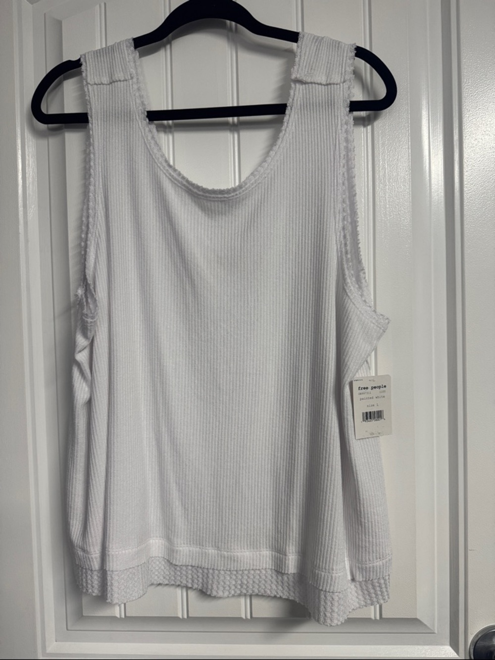 Free People White Ribbed Scoop Tank Top